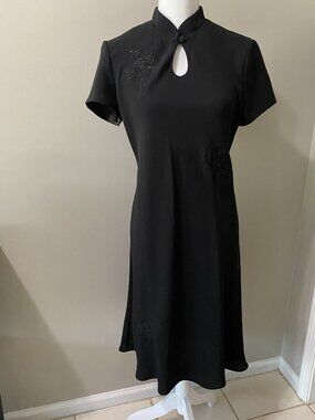 Black Embroidered Floral Appliqué Dress | Size 10